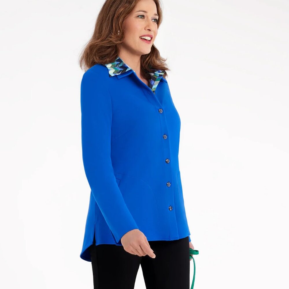 EUC Nina Mclemore Cobalt Blue Ponte Knit Shirt Tunic Size Medium